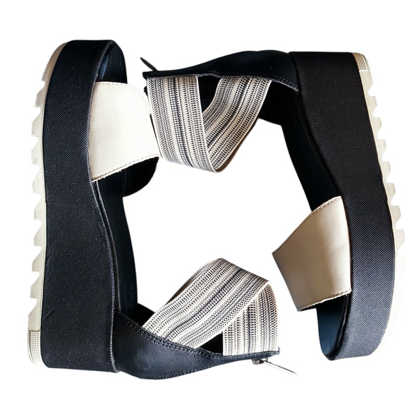Sorel Cameron Platform Wedge Women's Sandal Elastic Ankle Strap Black Cream Sz 6 - Picture 3 of 11